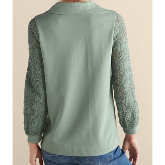 Soft Surroundings Crochet French Terry Tunic Top Size Large Teal Blue Boho Beach - Picture 3 of 12